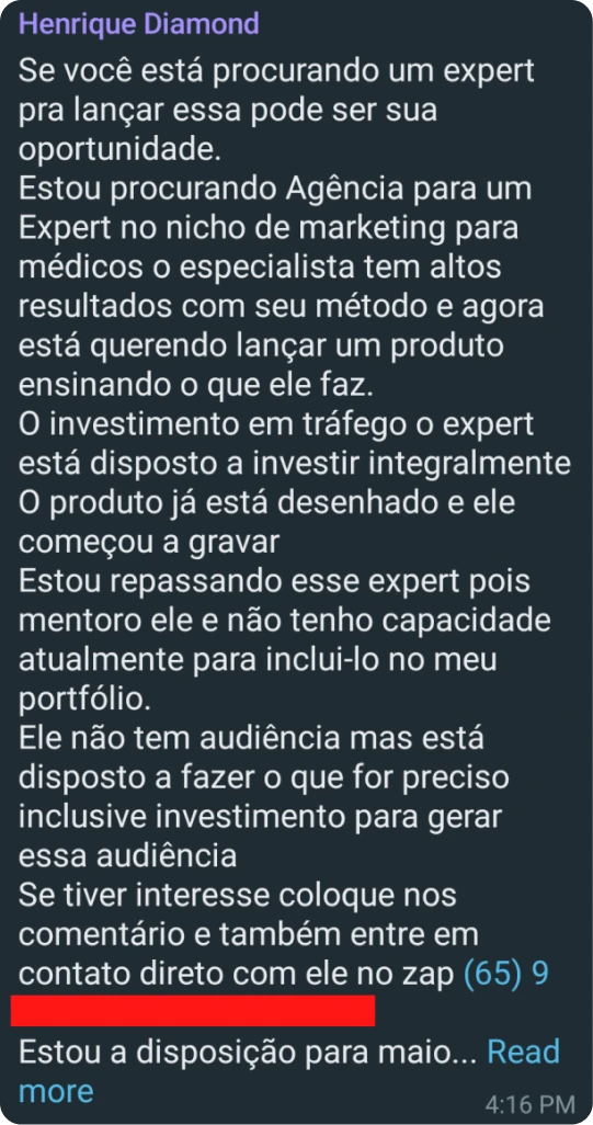 Negócio gerado entre membros da Diamond