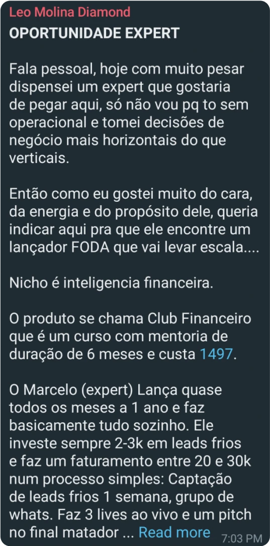 Negócio gerado na Diamond MasterGroup