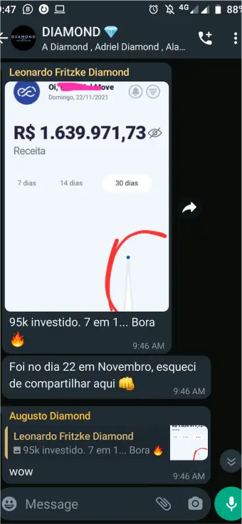Resultado conquistado por membro Diamond